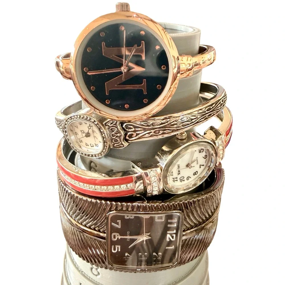 Lot of 4 Women's Statement Cuff Watches  Kathie Lee Xavier Monogram Wrap
